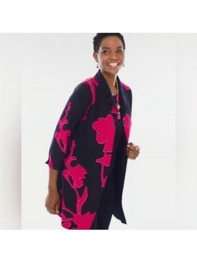 Chicos Travelers Women’s 2P Reversible Blazer Jacket Bold Pink Floral Print